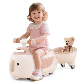 HONEY JOY Ride On Push Car with Trailer, Indoor Outdoor Toddler Riding Toys w/Under-seat Storage, LED Light, Music, Foot-to-Floor Sliding Car, No Battery Baby Ride On Toys for Boys and Girls (Coffee)