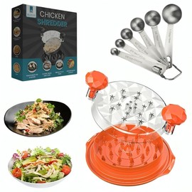 Chicken Shredder Tool Twist Large with Stainless Steel Tablespoon set - Meat Shredders for Chicken Breast,Visible Kitchen Grinder Shredder Machine (Red)