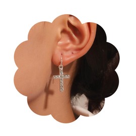 Yienate Punk Rhinestone Cross Drop Earrings Vintage Silver Crystal Cross Dangle Earrings Rock Statement CZ Rhinestone Crucifix Hook Earrings Prom Sparky Cross Earrings Jewelry for Women and Girls