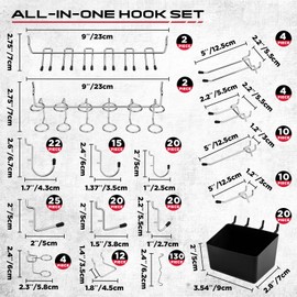 320PCS Pegboard Accessories Kit, Pegboard Hooks Assortment with Bins and Stainless Steel Peg Locks, Tool Organizer for 1/8" and 1/4" Pegboards, Garage Wall Organization, Workshop and Tool Storage