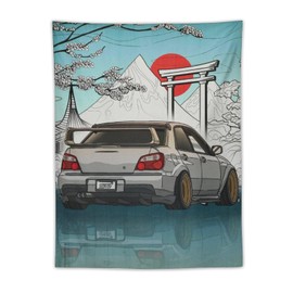 josnmre Impreza Wrx Jdm Car Art Japan Fuji Temple Sunset Tapestry Wall Hanging Funny Wall Tapestry for Bedroom Living Room Office Classroom Dorm Ceiling Home Wall Decor Art Tapestries 30"x40"