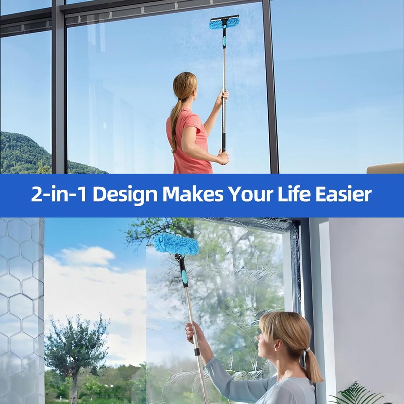 122'' Window Washing Kit with Extension Pole, 2-in-1 Window Cleaning
