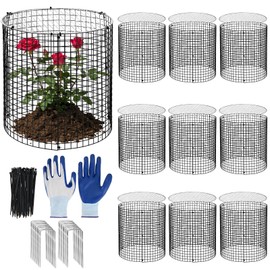 10 Sets 12"x 12" Garden Plant Protectors from Animals with Detachable Covers Metal Plant Cage Chicken Wire Cloche with Ground Stakes & Nylon Tie Wire Plant Cage to Keeping Bunny Animals Out Chicken