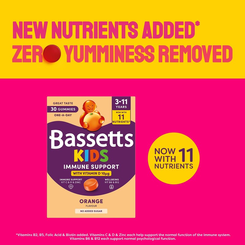 Bassetts Kids Immune Support 3-11 Years Orange Flavour 30 Gummies