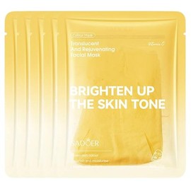 Vitamin C Face Mask, Hydrating Anti-Ageing Formula with Hyaluronic Acid and Niacinamide, Suitable for All Skin Types - 5Pcs