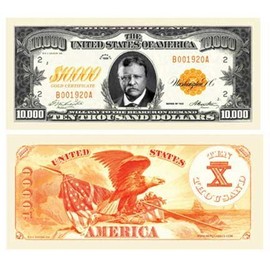 $10,000.00 Gold Certificate Novelty Bill (w/protector)