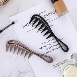 Wide Tooth and Large Texture Comb, Durable Plastic Anti-Static Shower Comb with Shark Teeth Design for Wet Hair, Waves, Wigs - Professional Hairstyling Tool for Barbers and Salons (Black & Champagne)