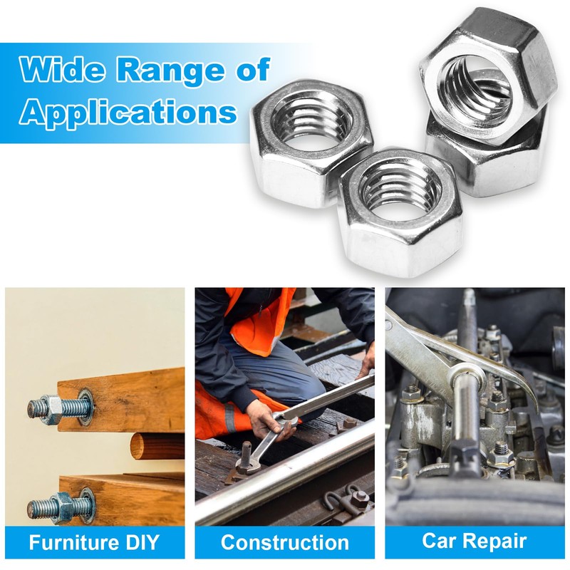 Yinpecly 100pcs M6-1.0 Hex Nut, 304 Stainless Steel Nuts,M6x1.0mm Hex
