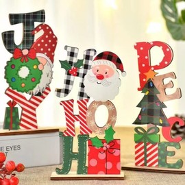 Decorative Stand for Christmas, Wooden Alphabet Decorations, 3-Piece Christmas Decoration Set, Decorative Stand Made of Wood, Christmas Letter Ornament, Table Decoration for Home, Office, Dining Table