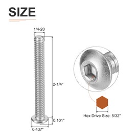 DTGN 1/4-20x2-1/4" Button Head Socket Cap Screws - 10Pack - Good for Machine - 304 Stainless Steel 18/8 - Hex Drive Full Thread UNC Fasteners