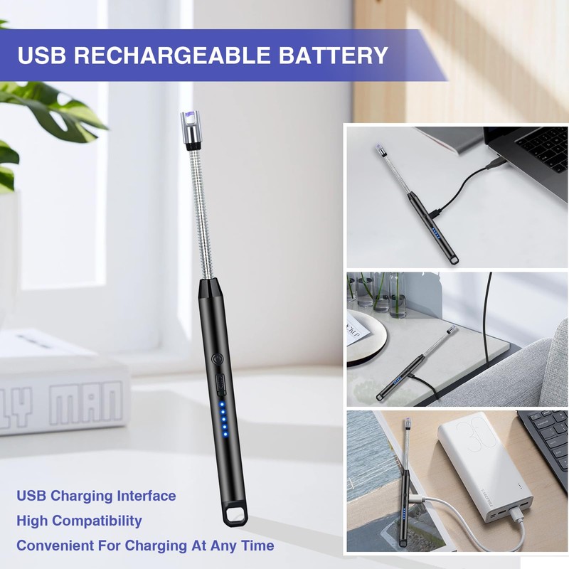 2 PCS Candle Lighter, Electric Lighter Arc Windproof Flameless with
