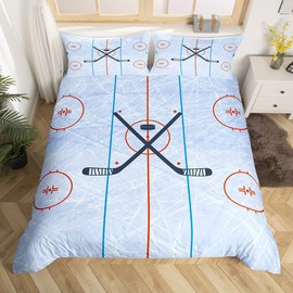 Ice Hockey Duvet Cover Single Size,Hockey Stadium Rink Modern Stylish Comforter Cover for Adults Kids Bedroom Decor,Winter Event Ball Games Lovers Bedding Set 1 Pillowcase,No Comforter