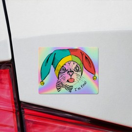 Holographic Decal Stickers of Cat Fools Hat Premium Waterproof Vinyl Decal Stickers for Laptop Phone Accessory Helmet Car Window Mug Tuber Cup Door Wall Decoration NVCVER3g2250aHO
