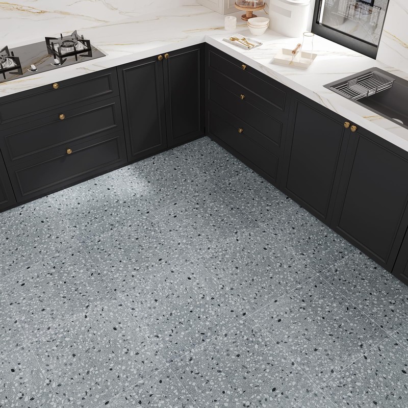 VaryStyle Grey Terrazzo Vinyl Flooring Peel and Stick Floor Tiles