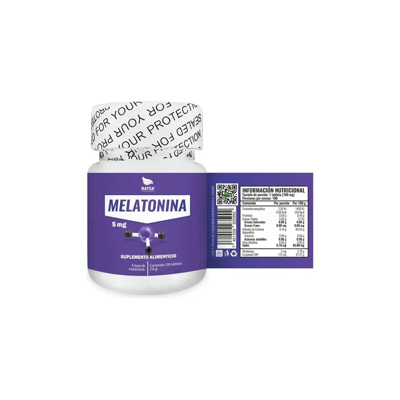 Melatonina 5 Mg, 100 Tabletas, 1 tableta antes de dormir,