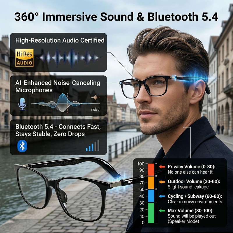 Fecoul AI Smart Translation Glasses with Speakers