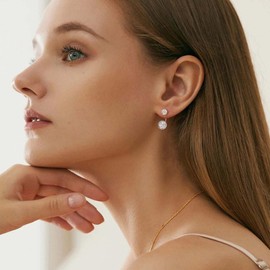 SILBERTALE 925 Sterling Silver Jacket Earrings Cubic Zirconia Pearl Double Ball Front Back 2 in 1 Studs for Women, No Gemstone, Style 2