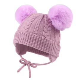 Flower Baby Girls Pompom Beanie Winter Infant Toddler Hat for Girl Knitted Soft Fall Beanies Hat (Purple, 2-4 Years)