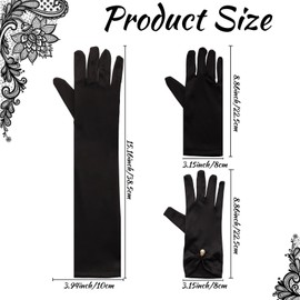 Avxdbr 3 Pairs Black Satin Gloves Long Elbow Length Women Formal Opera Glove Wrist Length Bridal Gloves Stretchy Outfit for Festival Party Dinner