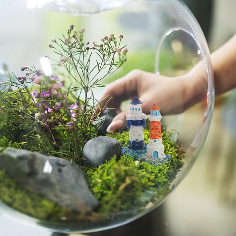 Garneck Mini Resin Lighthouse Ornaments Mediterranean Style Miniature Garden Decor