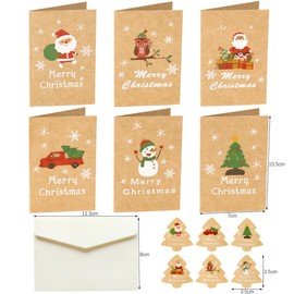 6 Pieces Merry Christmas Cards Multipack Santa Claus Greeting Card Xmas Greeting Cards Vintage Christmas Cards Christmas Day Wishes Cards with Envelopes Stickers