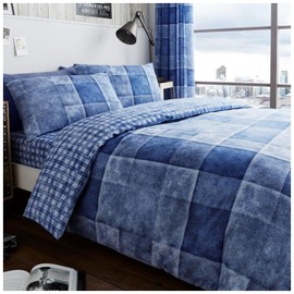 GC GAVENO CAVAILIA Denim Check Duvet Cover Set | Easy Care Reversible Single Geometric Pattern Bedding | Luxury Grid Pattern Quilt Cover Bedset With Pillowcase | Blue