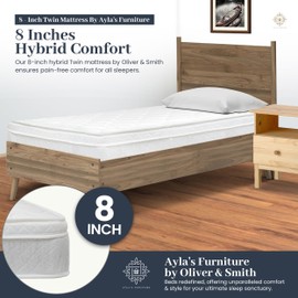 Aylas Furniture 8 Inch Twin Mattress - High Density - Premium Comfort Cold Foam with Bonnell Coil Springs, Breathable Hybrid Twin Size Mattress Medium Firm