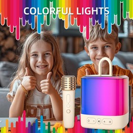 Mini Karaoke Machine for Kids Adults，with Wireless Microphones,Portable Bluetooth Speaker，with RGB Lights, for 3-12 +Year Old Kids Toys, Suitable for Family Parties, Outdoor, Rv Singing (1)