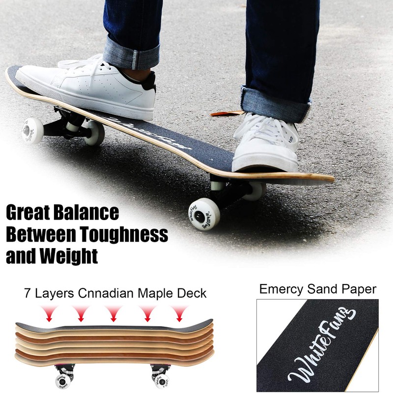WhiteFang Skateboards for Beginners, Complete Skateboard 31 x 7.88, 7