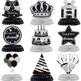 KEWEYA-piezas de centro de mesa de panal de abeja para decoración de cumpleaños, color blanco y negro, para mujeres, hombres, centro de mesa de feliz cumpleaños, suministros para fiestas, 16, 21, 30,