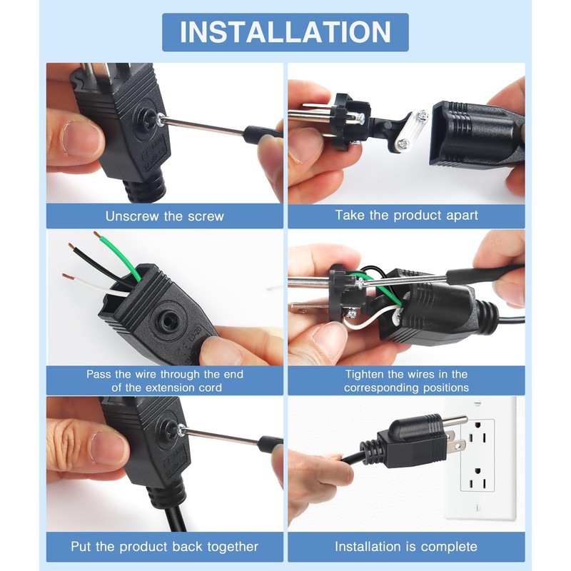 NEMA 5-15P Electrical Replacement Plugs End, Extension Cord Ends 125V