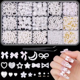 Pack of 1000 Nail Charms, 3D Charms Nails Including Variety of Beads, Heart, Star, Flowers and Nail Beads, Nail Art Charms, Perfect for Elegant, Girlish and Fashionable Nail Art