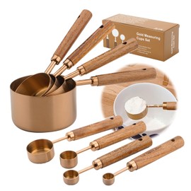 AGIgear Premium Measuring Cups and Spoons Set with Wood Handle 8PCS
