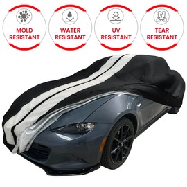 MX-5 Miata Indoor/Outdoor Car Cover - Ultraguard Plus Water Resistant 300 Denier Protection - Custom Fit for 2016-2023 Mazda MX-5 Miata (Black with Gray Stripes)