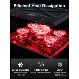 Kootek Laptop Cooling Pad, Laptop Cooler with 5 Quiet Fans for 12"-17" Computer PC Notebook Gaming Laptop Fan, Height Adjustable Laptop Cooling Stand Laptop Accessories, Red