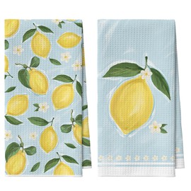 Artoid Mode Lemon Flower Summer Bar Towels Kitchen Towels, 12x24 Inch Quick Dry Microfiber Cloth Dish Towels for Kitchen Drying Set of 2