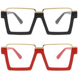 Mirkcittle Oversized Blue Light Blocking Glasses for Women Men Fashion Clear Frame Square Computer Eyeglasses(Black Frame+Red Frame)