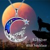 LUHE Wolf Necklace Sterling Silver Moon and Mountain Wolf Pendant