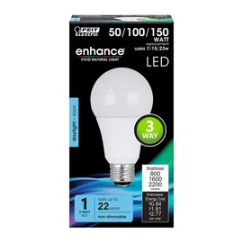 Feit Electric 150W LED Light Bulb, Adjustable Wattage 50/100/150 Equivalent, A21 LED Bulb, Non Dimmable, 22 Year Life, 2200 Lumen, 5000k Daylight, Bright LED Light Bulb, A50/150/950CA