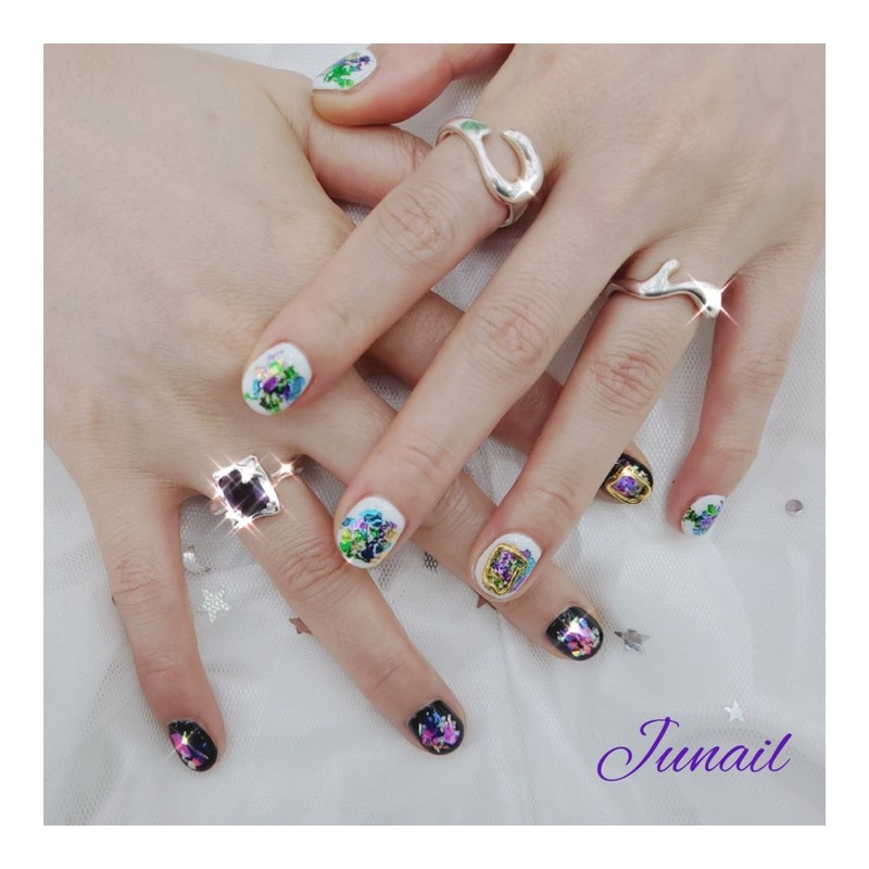  Black White Break Handmade Nail Tips ✨ - Long