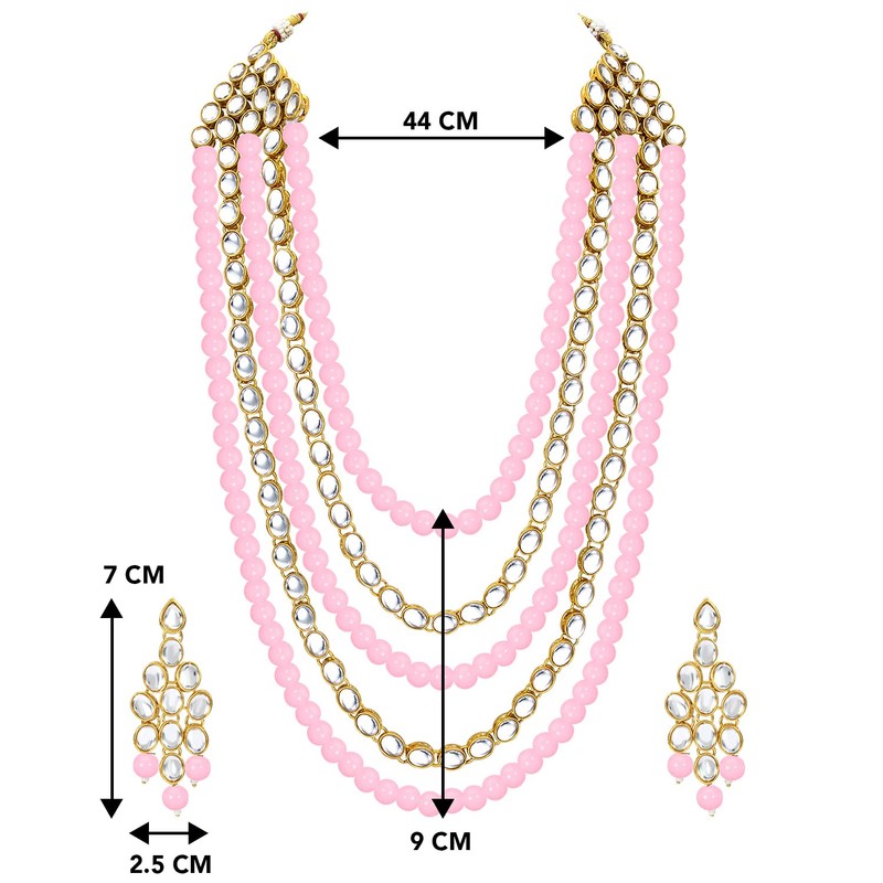 Aheli Kundan Pearl Long Multi Layered Collar Pendientes Set Joyería