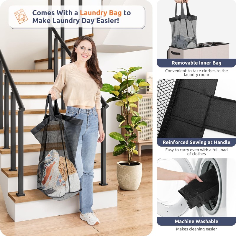 SOLEDI 180L 3-Section Laundry Hamper with Lid, Extra Large Dirty