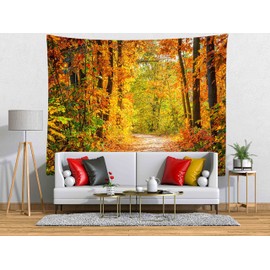BELECO Autumn Forest Scenery Tapestry Wall Hanging 70x47 Inch Fall Landscape Tapestry Jungle Woods Mountain Road Maple Leaves Nature Tapestry Autumn Tapestries for Bedroom Living Room Dorm Decor