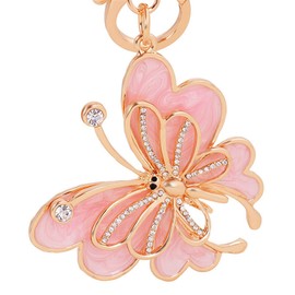Reizteko Fashion Butterfly Alloy Shell Keychain Key Ring Butterfly Enamel Rhinestone Point Style Charm Purse Keychain (Pink)