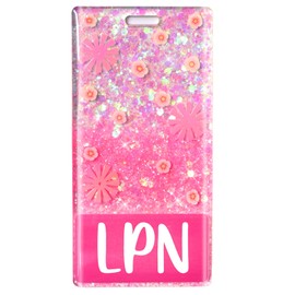 SEEVOR LPN Badge Buddy Card Ombre Glitter Vertical Badge Identification Tags for LPN Nurse (Pink LPN)