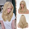 FESHFEN Dirty Blonde Wigs with Bangs, Synthetic Natural Looking Long
