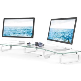 Hemudu Dual Monitor Stand, Computer Monitor Stand, Desktop Organizer, Monitor Stand Riser for PC, Computer, Laptop Clear HD02T-301