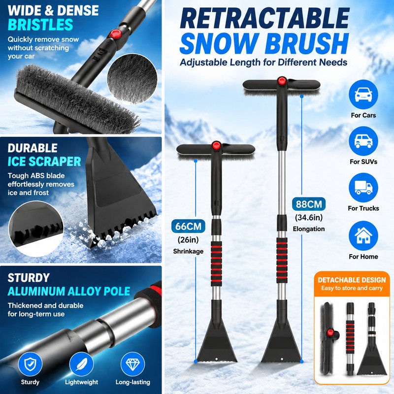 Extendable Car Snow Shovel Ice Scraper Winter Auto Windshield Cleaner