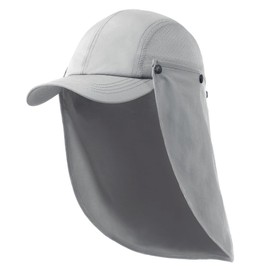 Mens L/XL/XXL Sun Hat Fishing Hat with Removable Neck Flap,UPF 50+ Sun Protection Baseball Cap for Golf Hiking Cycling, Light Gray, Medium-Large