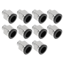 HOPESPANNER Push to Connect Air Fittings 35/64" Male Thread Air Line Quick Connector Plastic Metal 1/4" BSPT 10 Pcs Black Silver Tone